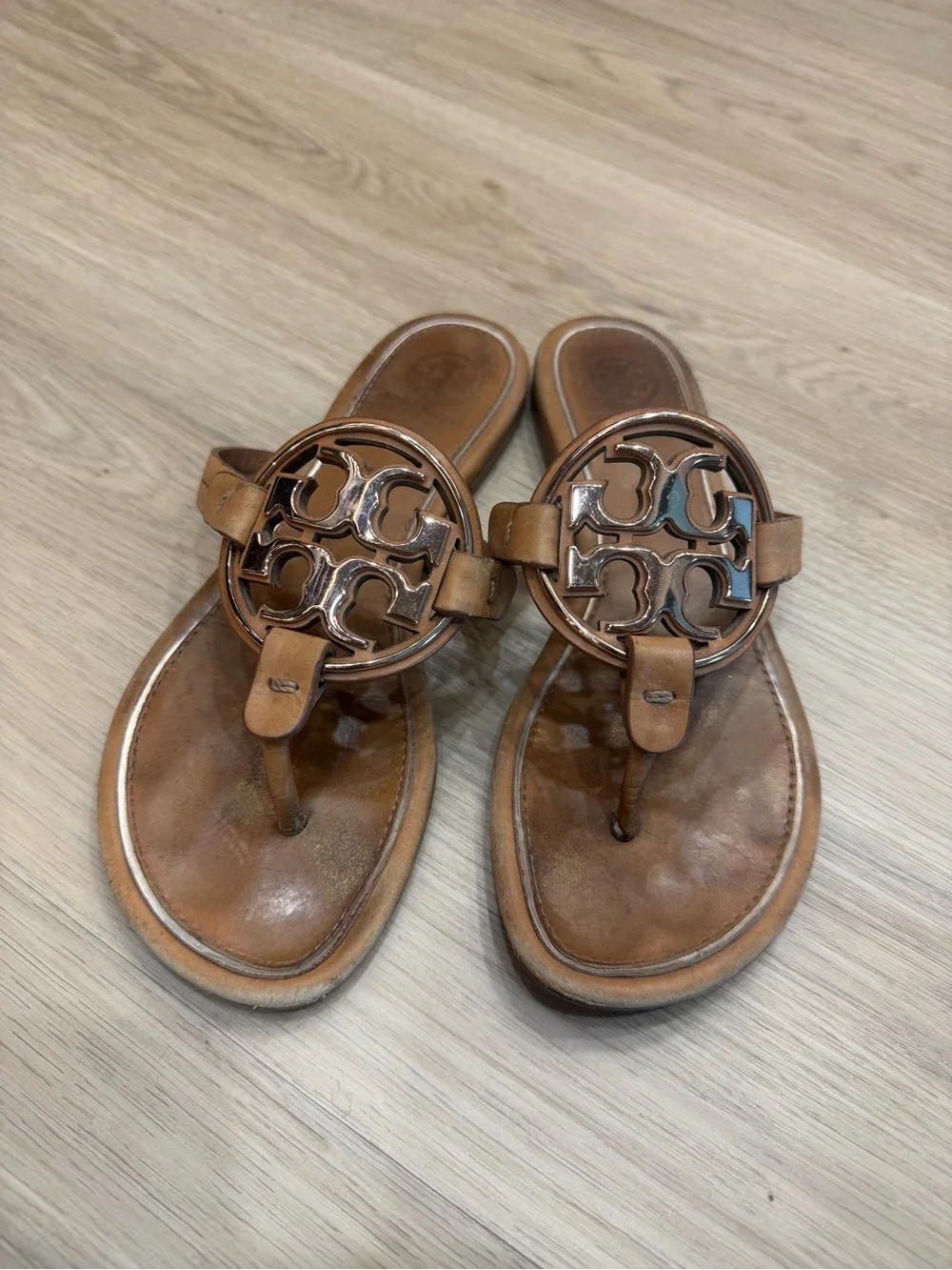 Tory Burch brown sandals with rose gold hardware